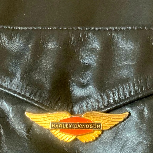 PARK V Vintage 90s Custom Black Leather Biker Vest w/Metal Pins-Patches -Size 42 - Picture 10 of 13